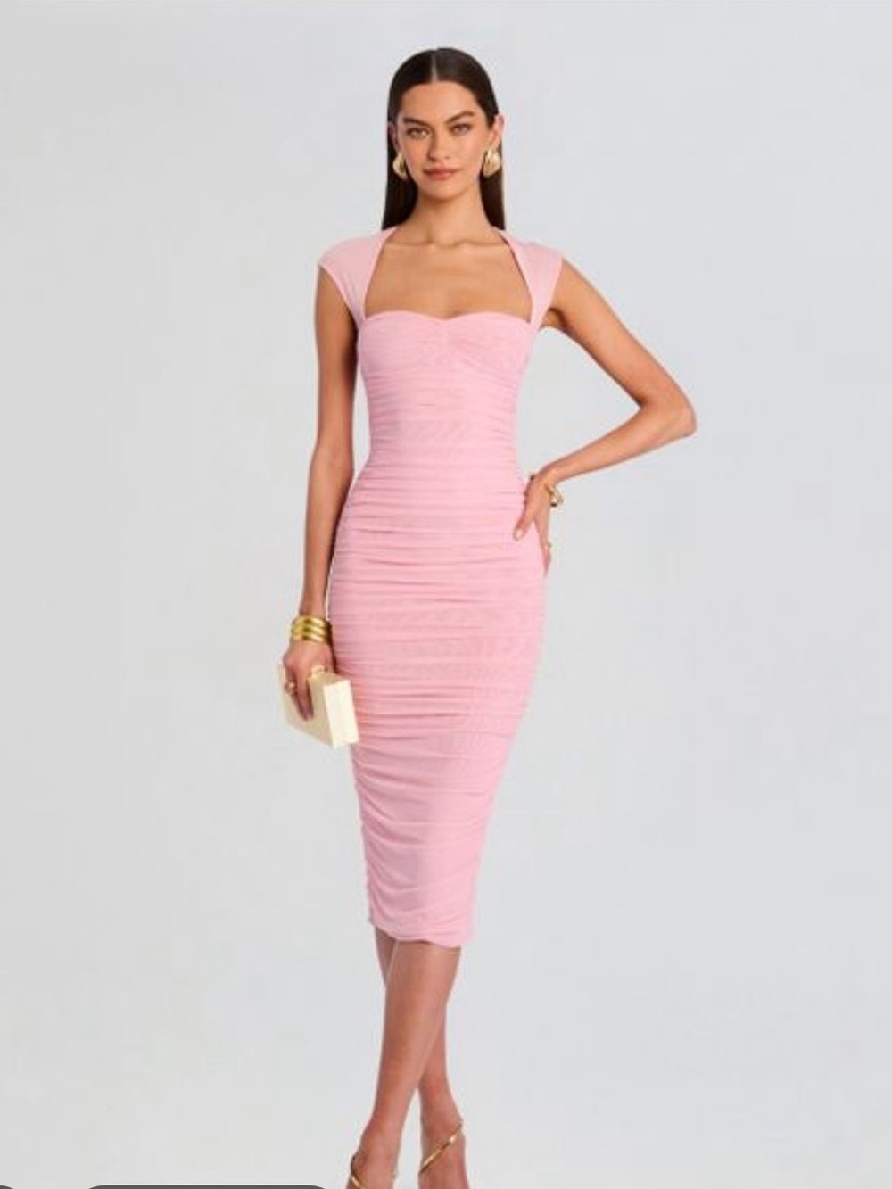 SER.O.YA Pink Ruched Sweetheart Midi Dress